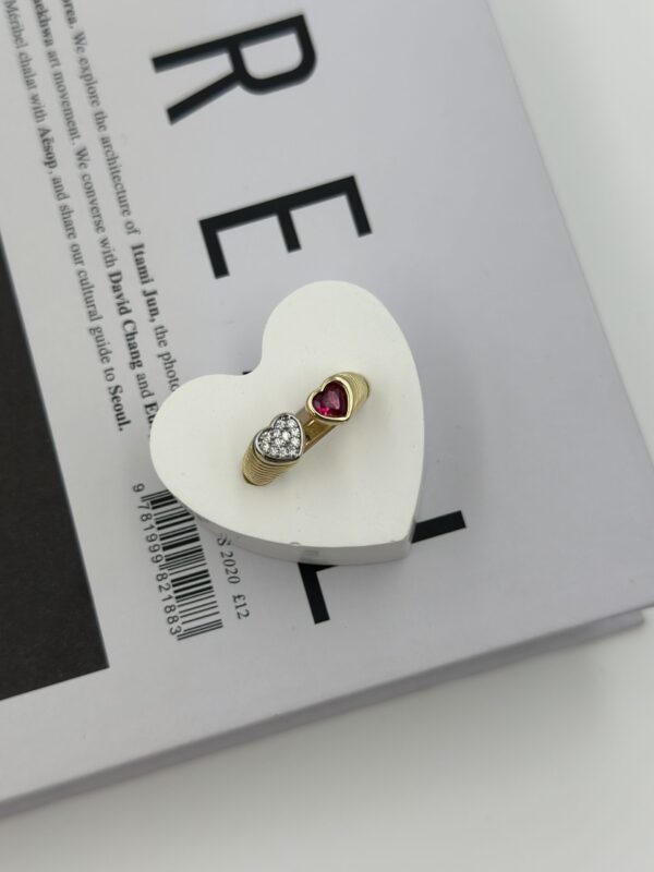 İkili Kalp Işıltısı Gold Çelik Yüzük