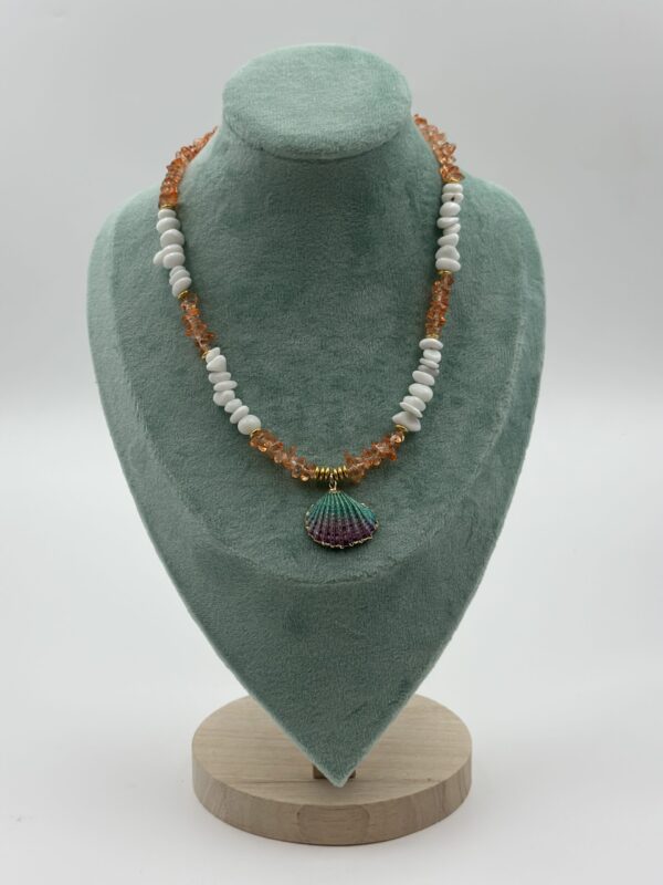 Turuncu Doğal Taşlı Renkli Deniz Kabuklu Kolye