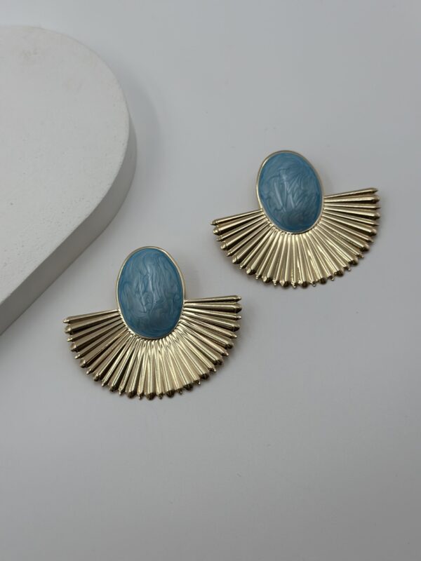 GEOMETRİK MAVİ TAŞLI ÇELİK KÜPE