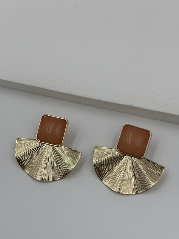 Yelpaze Formlu Turuncu Taş Çelik Küpe