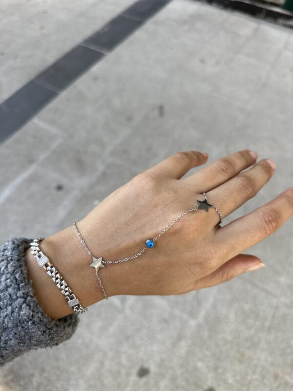 YILDIZ VE NAZAR BONCUĞU DETAYLI SİLVER ŞAHMERAN