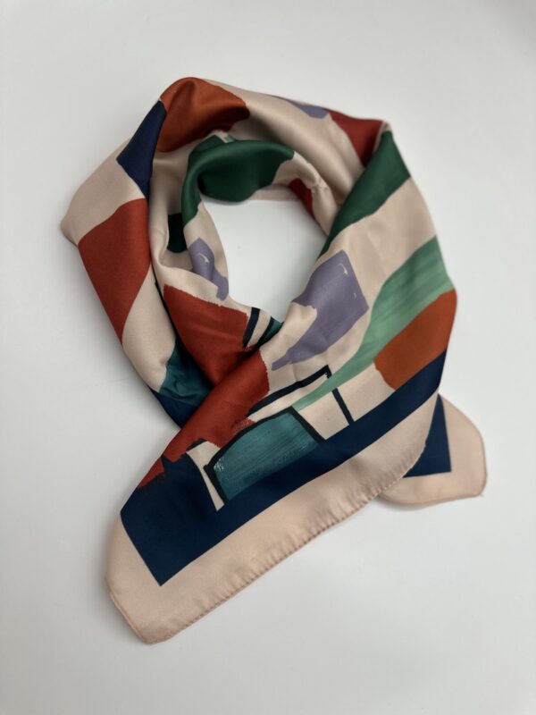 PASTEL RENKLİ SOYUT DESENLİ SATEN FULAR