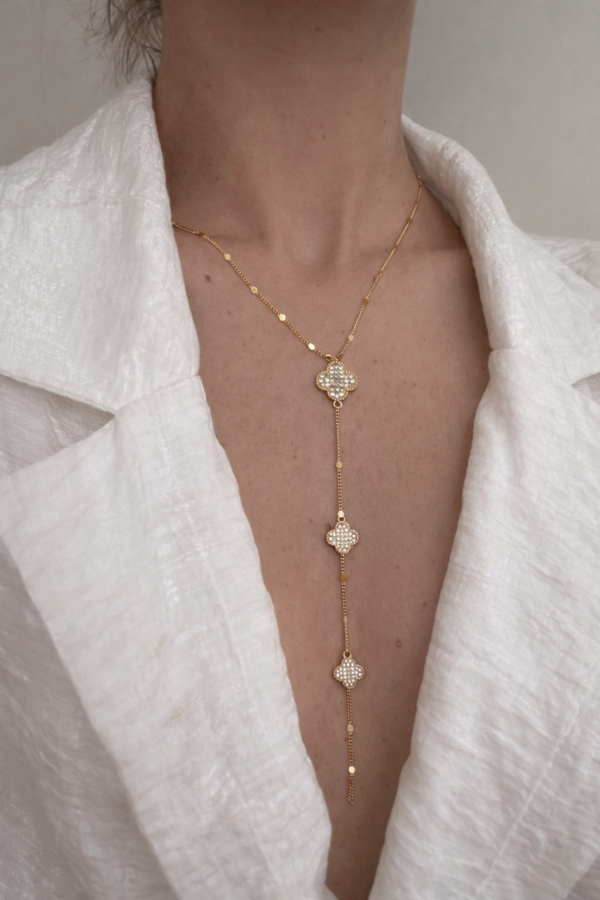 Lumiere Yonca Desen Gold Y Kolye