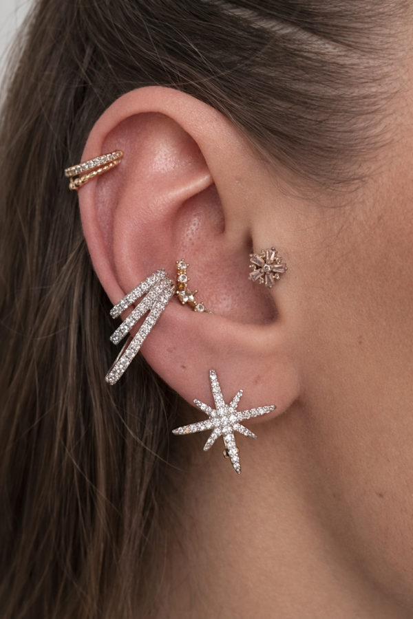 İris Silver Deliksiz Parıltılı Kıkırdak Küpe