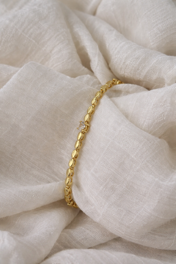 minimal Taşlı arpa gold bileklik