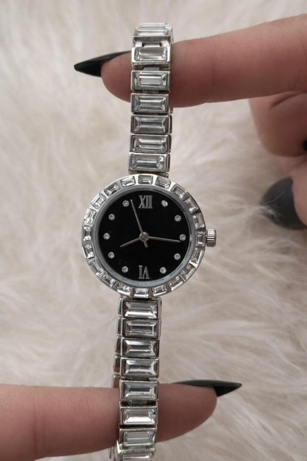 ELYS SİLVER SİYAH KADRAN TAŞ DETAYLI SAAT